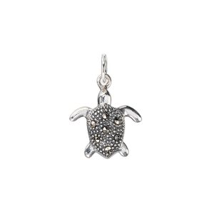Charm, Signity® marcasite (natural) and sterling silver, 15x14mm sea turtle. Sold individually.