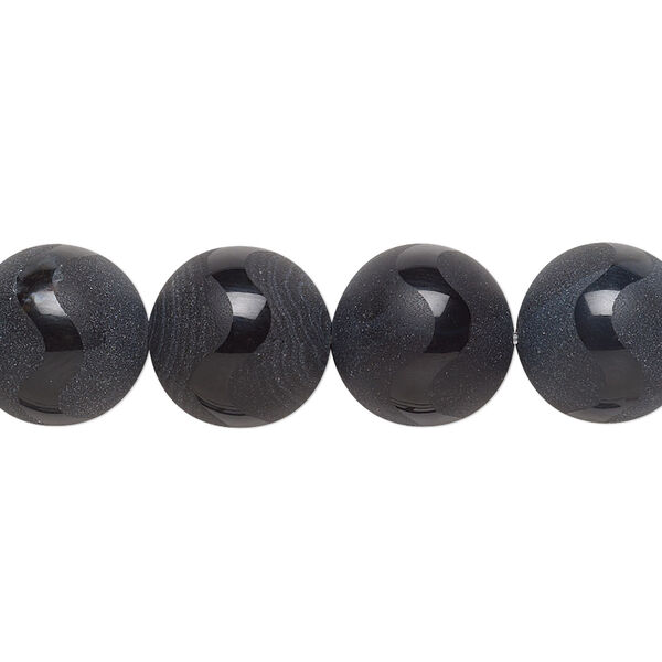 Bead, agate (dyed), matte black, 12mm round, B grade, Mohs hardness 6-1/2 to 7. Sold per 8-inch strand, approximately 15 beads. image number 0