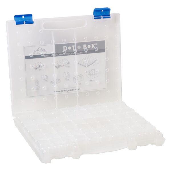 Organizer, Dot Box™, plastic, clear and blue, 14 x 11-1/2 x 1-1/2 inches with 94 removable containers and pop-up lid. Sold per 95-piece set. image number 1