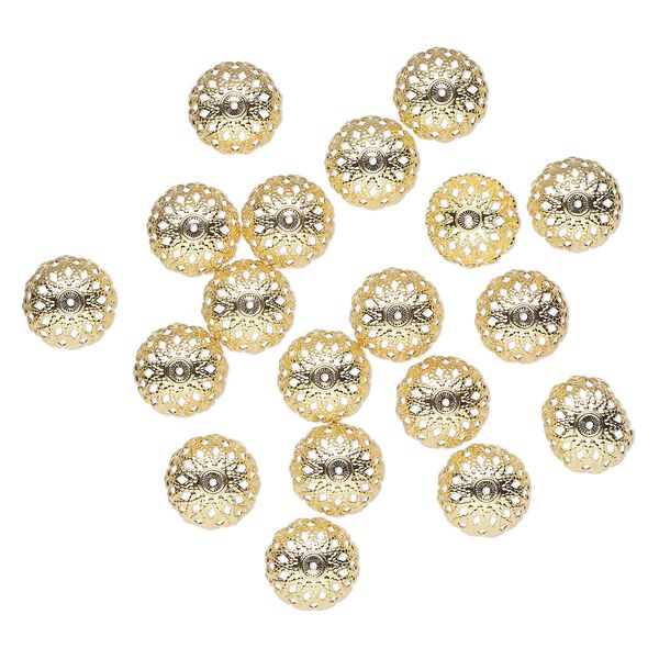 Bead cap, gold-finished brass, 17mm scalloped filigree, fits 15-19mm bead. Sold per pkg of 20. image number 0