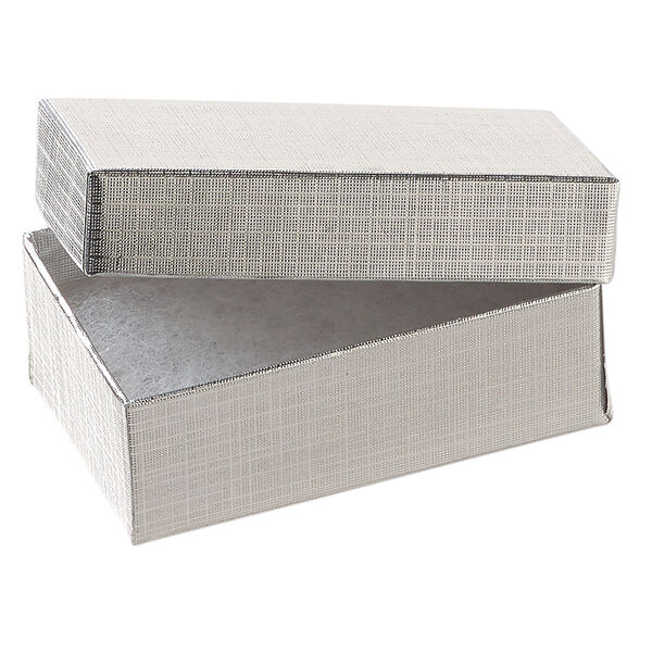 Box 1pkg10, paper and "cotton" filled, silver 2-1/2 x 1-1/2 x 7/8 inches rectangle image number 1