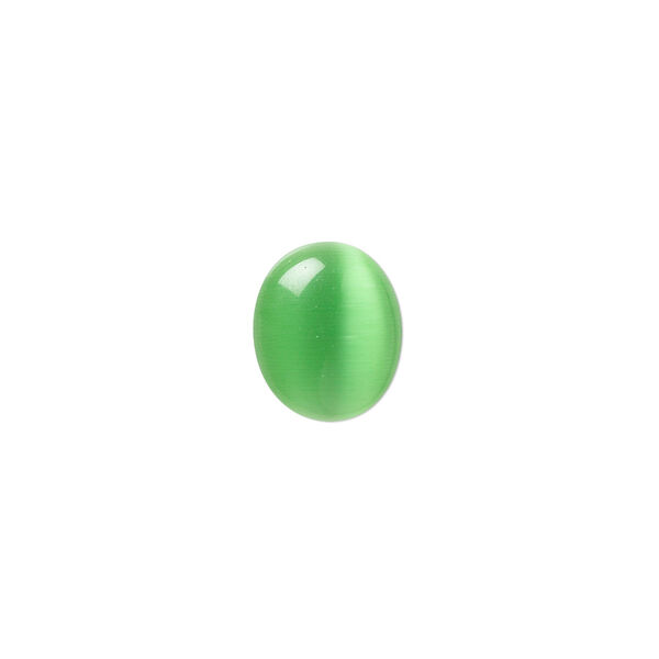Cabochon, cat's eye glass (fiber optic glass), green, 12x10mm calibrated oval, quality grade. Sold per pkg of 10. image number 0