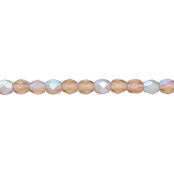 Bead, Czech fire-polished glass, matte light brown AB, 4mm faceted round. Sold per 15-1/2" to 16" strand. image number 0