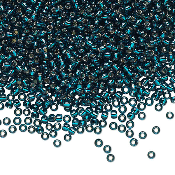Seed bead, TOHO BEADS®, glass, pkg/7.5g, #11 round, transparent silver-lined teal (TR-11-27BD). image number 0