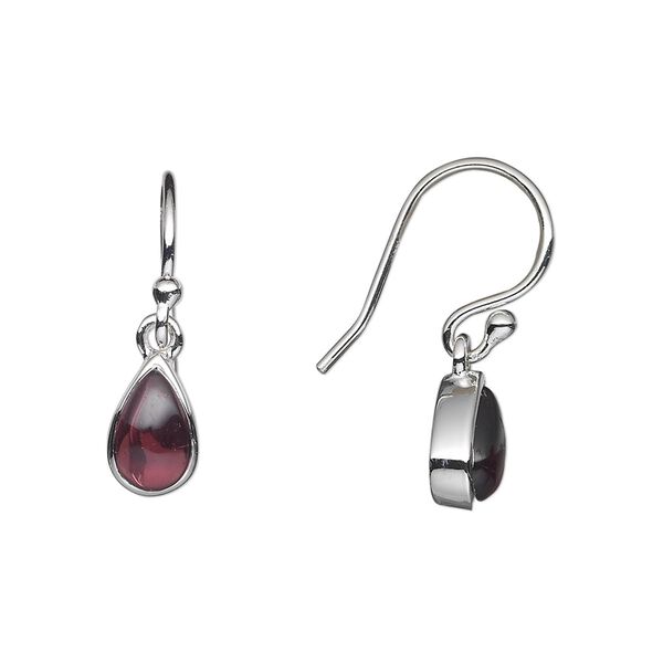 Earring, sterling silver and garnet (natural), 24x6mm overall. Sold per pair. image number 0