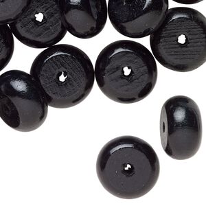 Bead, wood (dyed), black, 28x14mm-29x15mm rondelle. Sold per pkg of 30.