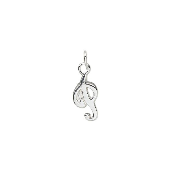 Charm, sterling silver, 10x7mm Champagne cursive alphabet letter "P." Sold individually. image number 0