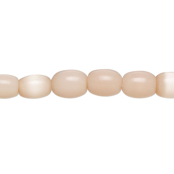 Bead, cat's eye glass (fiber optic glass), pkg/14 inch, opaque peach, 8x6mm center-drilled oval. image number 0