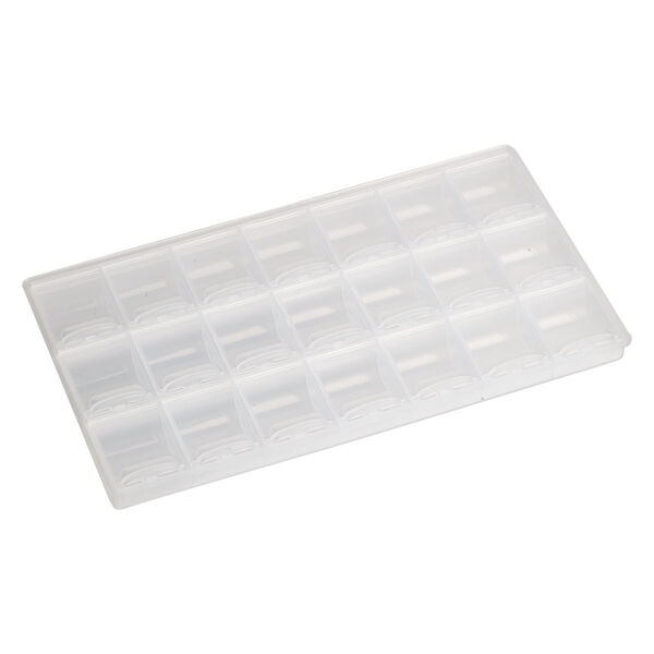 Organizer box, plastic, clear, 8-1/2 x 4-3/4 x 3/4-inch, 21 compartments with snap tight lids. Sold individually. image number 1