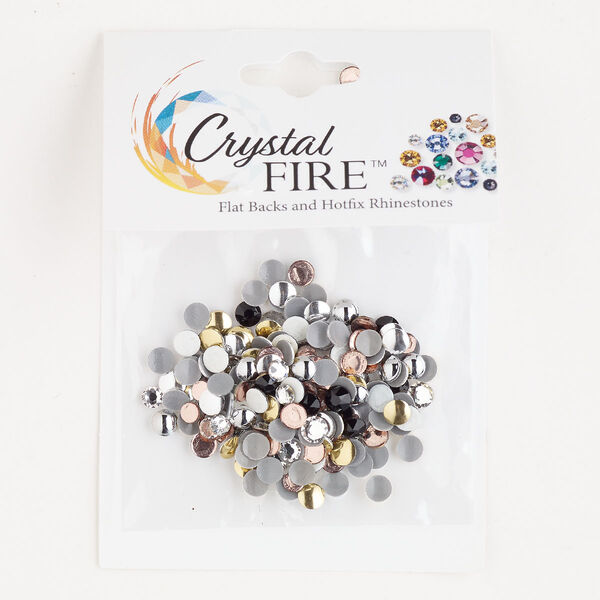 Flat back / rhinestud 1pkg200 mixed colors / mixed plating, Crystal Fire® rhinestone / brass 3-4mm hotfix round / 4mm rose round SS12-SS16 image number 0