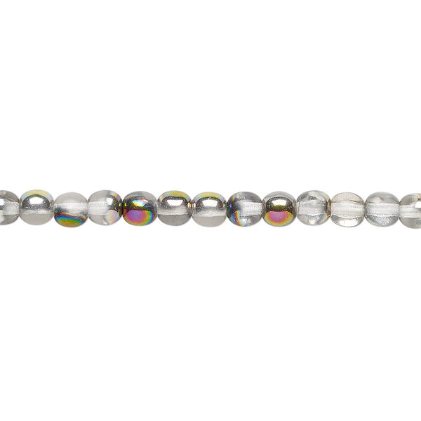Bead, Czech glass druk, opaque and transparent clear half-coated vitrail, 4mm round. Sold per 15-1/2" to 16" strand. image number 0