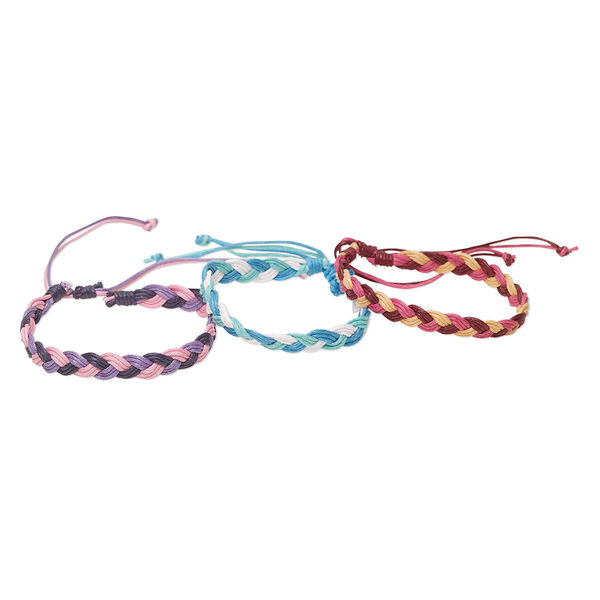 Bracelet, cotton, multicolored, 8.5mm wide, braided, adjustable from 7-9 inches with macramé knot closure. Sold per pkg of 3. image number 0