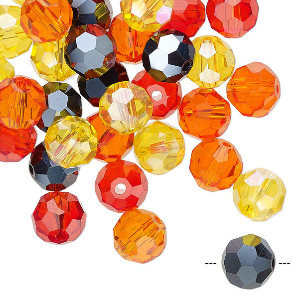 Bead mix 40pk 32 facets fire, Celestial Crystal® 8mm round image number 0