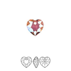 Drop 48pk light rose shimmer, Swarovski® 10.5mm pendant heart cut 6432
