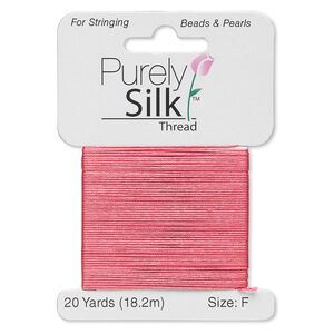 Thread, Purely Silk™, coral, size F. Sold per 20-yard card.