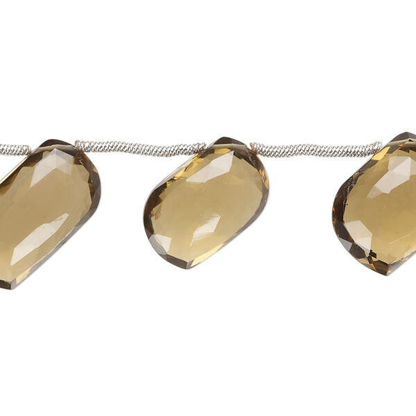Bead, golden quartz (heated), dark, 14x13mm-19x18mm hand-cut top-drilled faceted puffed curve, B+ grade, Mohs hardness 7. Sold per pkg of 7. image number 0