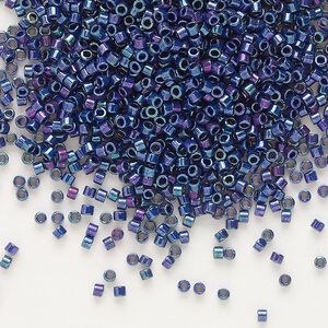 Seed bead, Delica®, glass, pkg/50g, #11 round, opaque rainbow gold luster eggplant (DB-0135).
