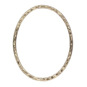 Focal, antique gold-plated steel, 40x30mm double-sided hammered flat open oval. Sold per pkg of 6.