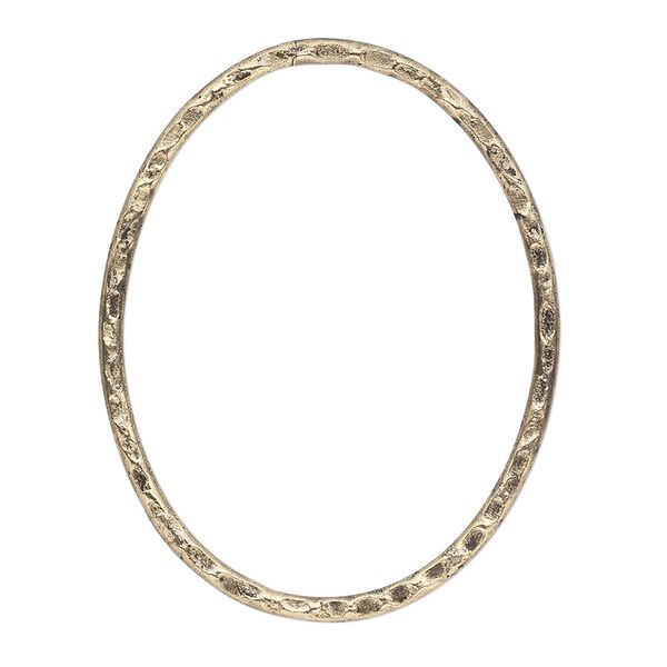Focal, antique gold-plated steel, 40x30mm double-sided hammered flat open oval. Sold per pkg of 6. image number 0