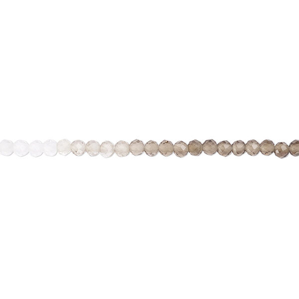 Bead, quartz crystal and smoky quartz (natural / heated / irradiated), 2mm faceted round with set pattern and 0.4-0.6mm hole, B+ grade, Mohs hardness 7. Sold per 13-inch strand. image number 0