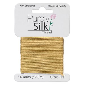 Thread, Purely Silk™, gold, size FFF. Sold per 14-yard card.