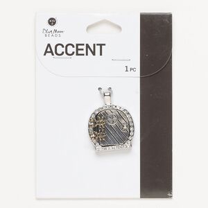 Pendant, antique silver-finished and antique brass-plated brass and glass, 31x24mm door. Sold individually.