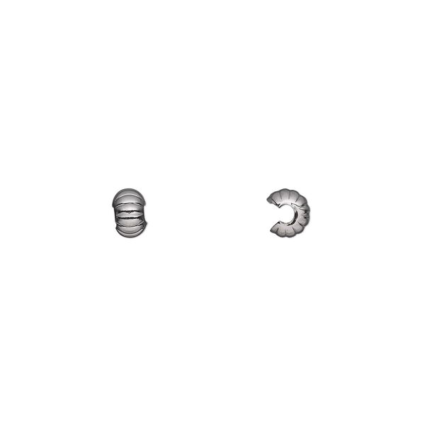 Crimp cover, gunmetal-plated brass, 4mm corrugated round. Sold per pkg of 100. image number 0