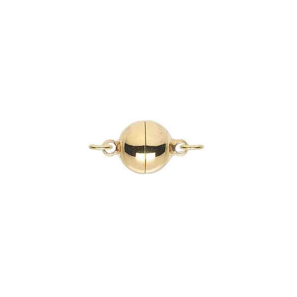 Clasp, magnetic, gold-plated brass, 8mm round. Sold individually. image number 0
