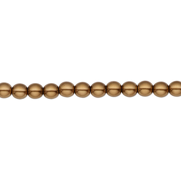 Bead, Czech pearl-coated glass druk, opaque sienna brown, 4mm round. Sold per 15-1/2" to 16" strand. image number 0