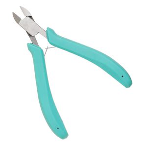 Pliers, side-cutter, alloyed steel and thermoplastic rubber, ergonomic handle, teal, 5 inches. Sold individually.