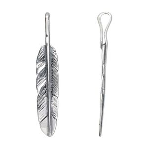 Pendant, antiqued sterling silver, 54x10mm feather. Sold individually.