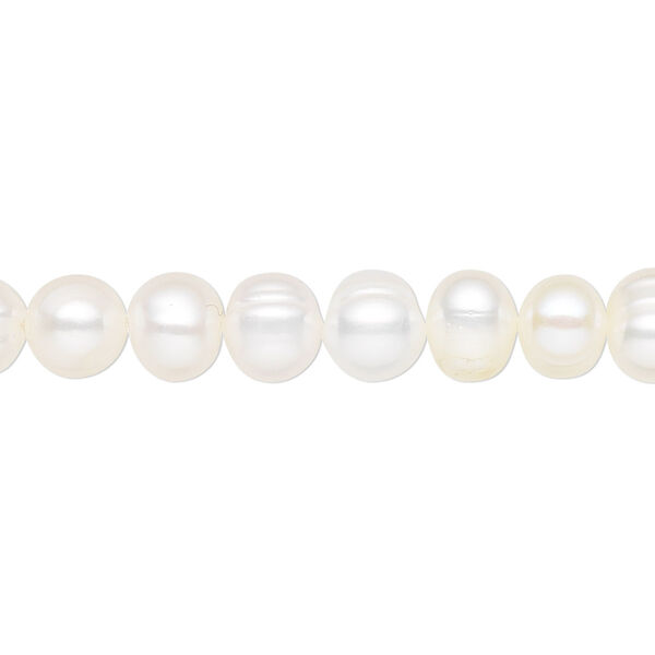 Pearl, cultured freshwater (bleached), white, 6-7mm semi-round, D grade, Mohs hardness 2-1/2 to 4. Sold per 15-1/2 to 16-inch strand. image number 0