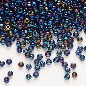 Seed bead, Preciosa Ornela Czech glass, pkg/50g, #8 rocaille, opaque blue iris black, (59135).