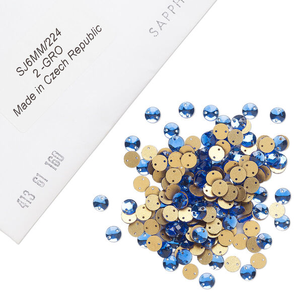 Sew-on 288pk sapphire, vintage Preciosa Czech crystal 6mm round image number 0