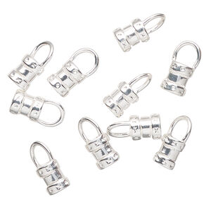 Crimp end 1pkg10 silver-plated, 7x6mm tube / loop / 3.7mm inside diameter, brass