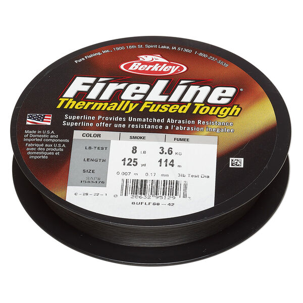 Thread, Berkley® FireLine®, high-modulus polyethylene, 8-fiber braid, smoke, 0.17mm diameter, 8-pound test. Sold per 125-yard spool. image number 0
