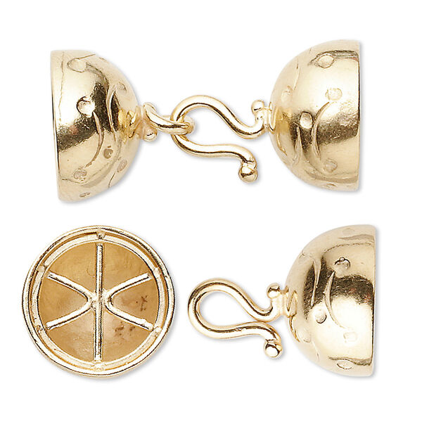 Clasp, JBB Findings, 6-strand hook-and-eye, "vermeil," 32x15mm with cap. Sold individually. image number 0