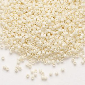 Seed bead, Delica®, glass, pkg/250g, #11 round, opaque matte rainbow ivory (DB-0883).