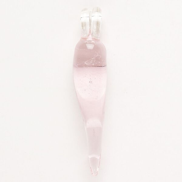 Focal, lampworked glass, pkg/1, transparent clear and pink, 52x13mm-58x17mm chili pepper. image number 0