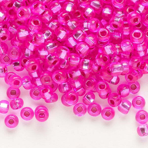 Seed bead, Preciosa Ornela Czech glass, pkg/50g, #6 rocaille, transparent silver-lined dark pink, (18277). image number 0