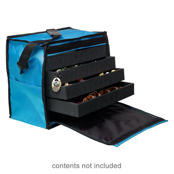 Jewelry tray carrying case, nylon / steel / plastic, turquoise blue / clear / black, 14 x 15-1/2 x 8-1/2 inches. Sold individually. image number 0