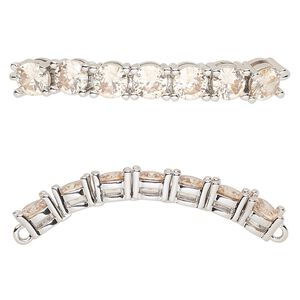 Focal, cubic zirconia and silver-plated brass, topaz, 40x5mm curved rectangle. Sold individually.