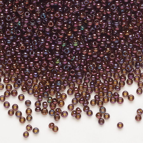 Seed bead, Preciosa Ornela Czech glass, pkg/50g, #11 rocaille, opaque bronze red iris dark topaz, (19195). image number 0