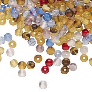 Bead mix, glass, translucent mixed colors, 4mm round. Sold per 2-ounce pkg, approximately 795 beads.