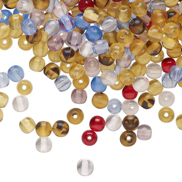 Bead mix, glass, translucent mixed colors, 4mm round. Sold per 2-ounce pkg, approximately 795 beads. image number 0