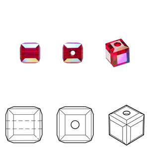 Bead 144pk light Siam shimmer, Swarovski® 6mm cube 5601