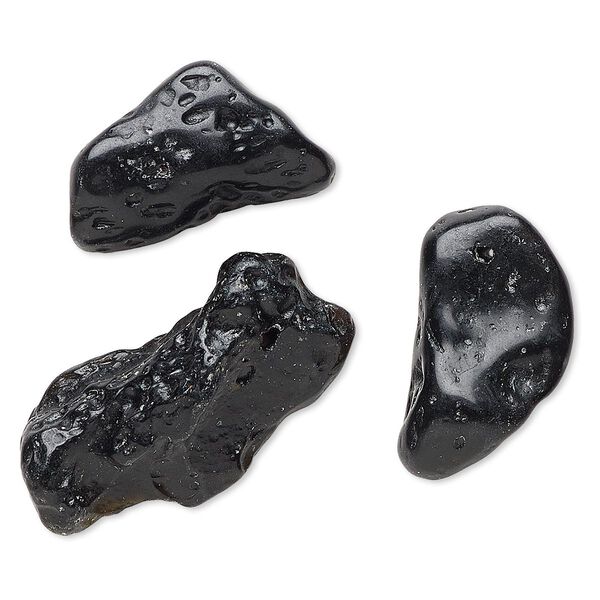 Drop mix, tektite (waxed), medium to extra-large nugget with 0.8mm hole, Mohs hardness 5 to 5-1/2. Sold per pkg of 3. image number 0