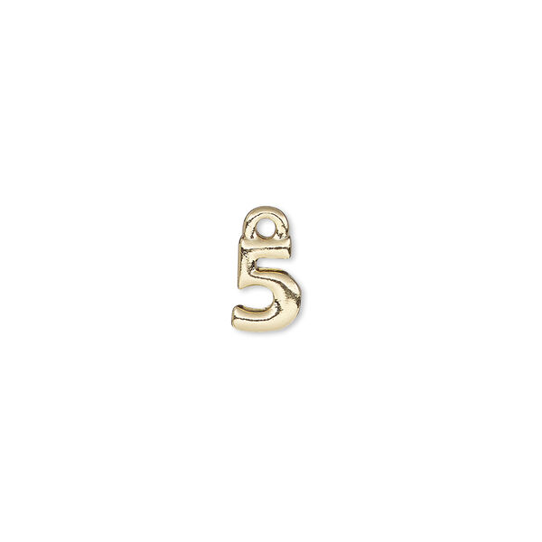 Charm, gold-finished "pewter" (zinc-based alloy), 7.5x5.5mm number 5. Sold per pkg of 2. image number 0