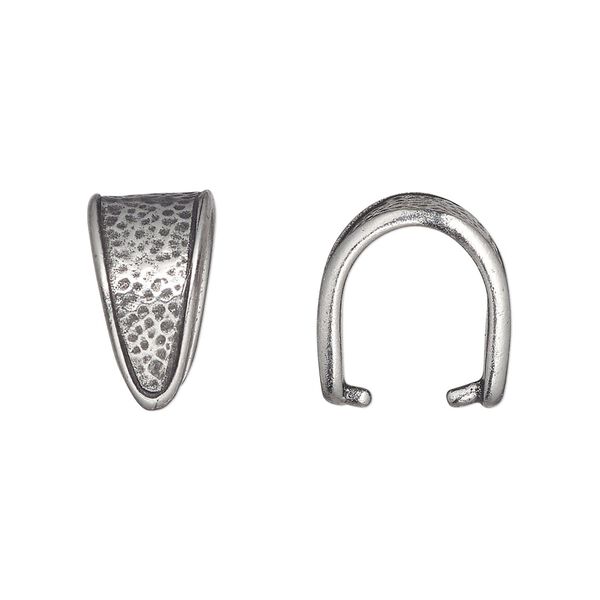 Bail, TierraCast®, "Hammertone" collection, ice-pick, pewter (tin-based alloy), 16x9mm with hammered design, 12mm grip length. Sold per pkg of 2. image number 0