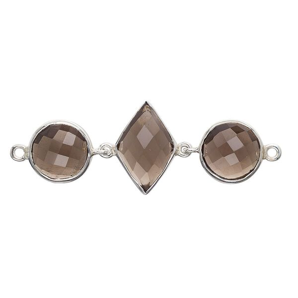 Link, smoky quartz (heated / irradiated) and sterling silver, 40x16mm single-sided with 11mm faceted round and 16x11mm faceted diamond. Sold individually. image number 0